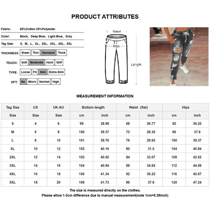 Plus Size High Waist Ripped Denim Trousers Women Clothing 2025 Fashion Korean Casual Slim Large Size Jeans Oversized Pants Leggi