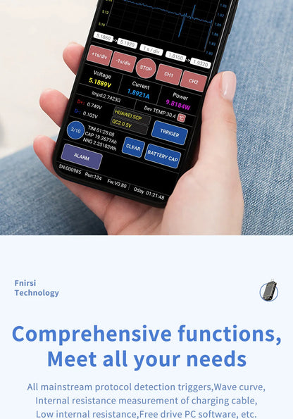 FNIRSI-C1 USB Tester Voltmeter Ammeter Type-C PD Trigger Fast Charging Test Type-C Meter Power Bank tester With PC Software