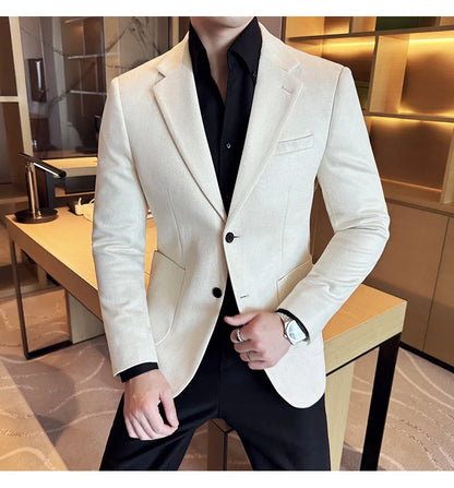 Suede Blazer Men's Fashionable Slim Fit Suit Jacket High-quality Single Breasted Business Dress Formal Jacket Blazer Hombre