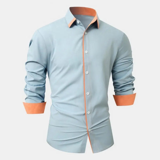 Men Shirt Turn-down Collar Long Sleeve Shirt Single-breasted Slim Fit Soft Breathable Formal Business Style Office Top