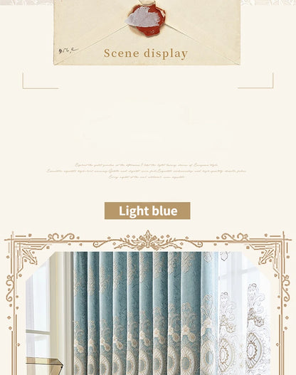 New European Style Simple light blue Thread Embroidered Curtains for Living Room Bedroom Study Blackout Curtain Customization