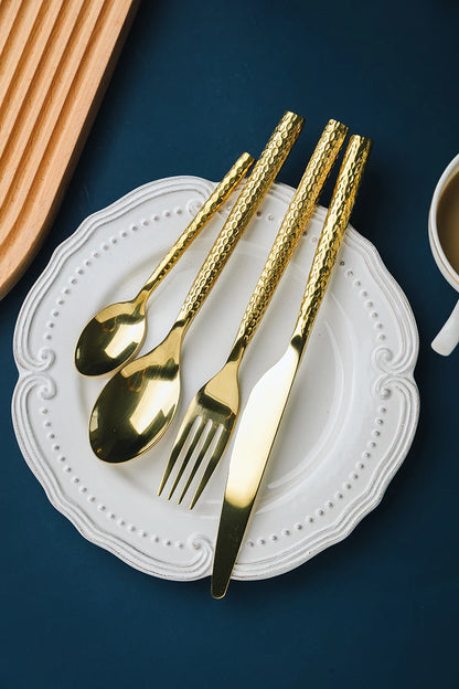 24Pcs Gold Stainless Steel Dinnerware Set Dinner Knife Fork Cutlery Set Service For 6 Drop Shipping