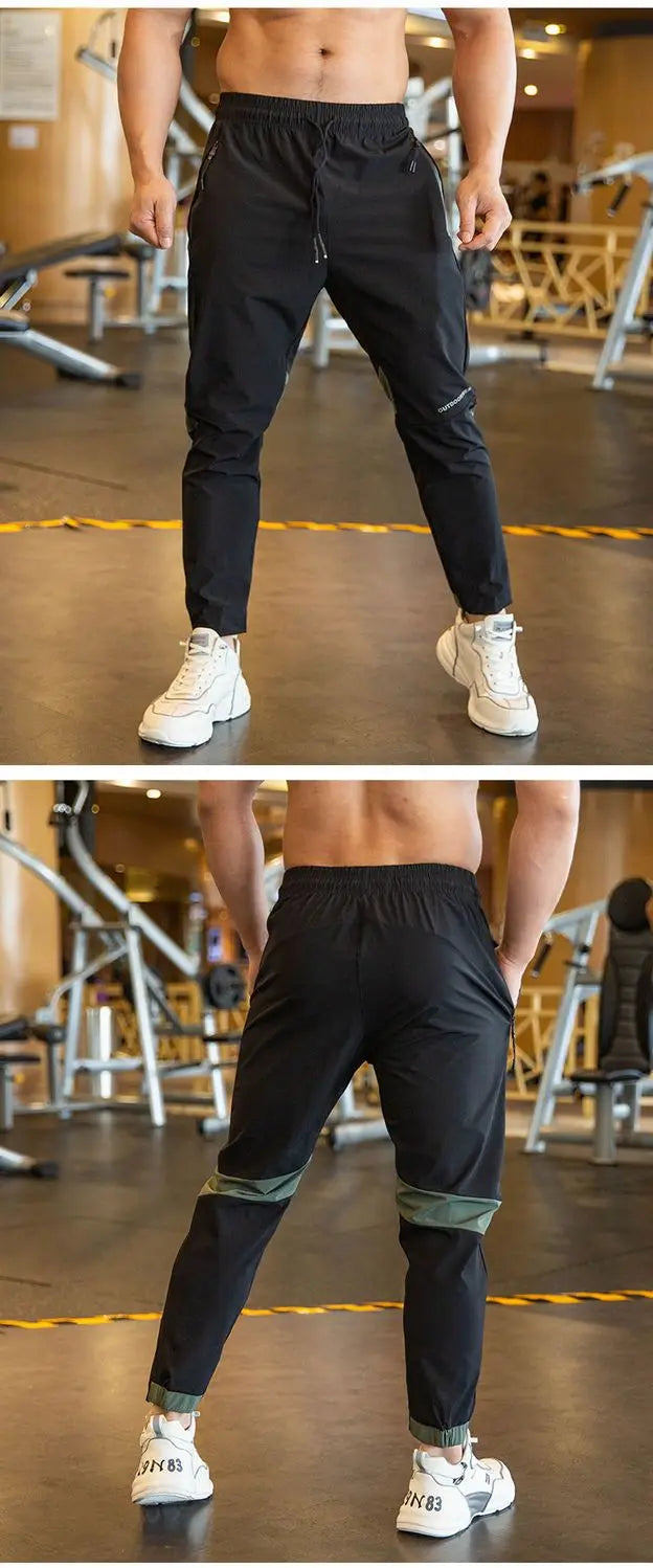 2024 Summer Thin Style Ice Silk Fabric Motion Trousers Man Solid Color Elastic Waist Quick Drying Loose Bodybuilding Sweatpants