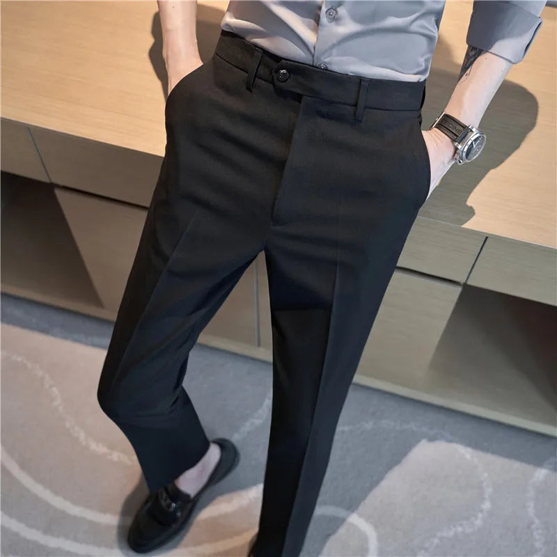 Men Suit Pants 2024 Spring Korean Style Business CasualStraight Dress Pants for Solid Slim Fit Men Formal Trousers Mens Clothing