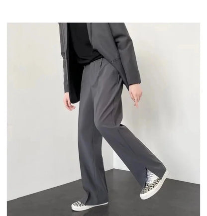 Men Casual Pants 2024 Summer New Fashion Korean Slim Suit Pants Personality Slit Wide Blazer Trousers Male Streetwear