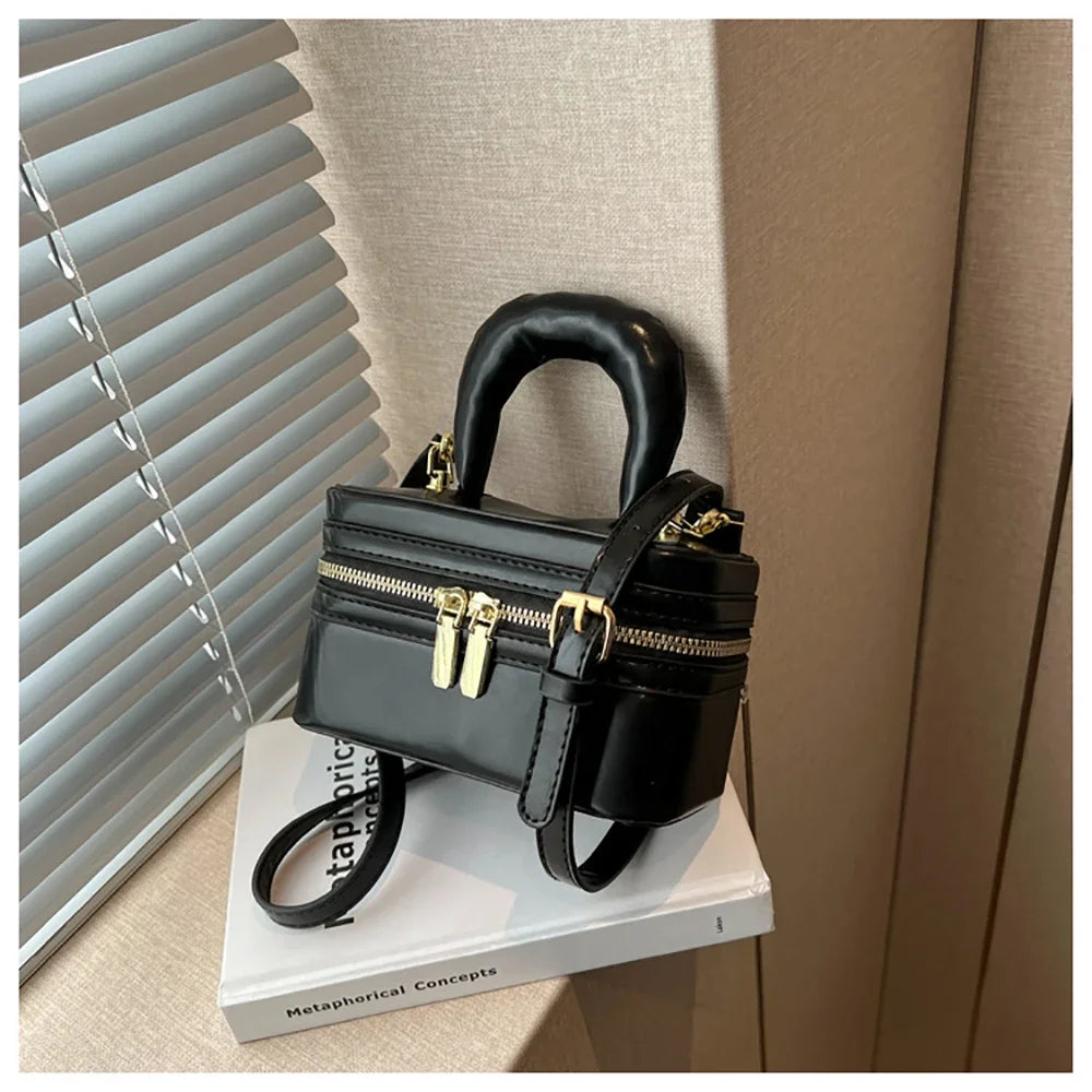 Light Luxury Design Sense Mini Crossbody Bag Korean Solid Oil Wax Leather High-end Texture Handbag Women Simple Small Square Bag