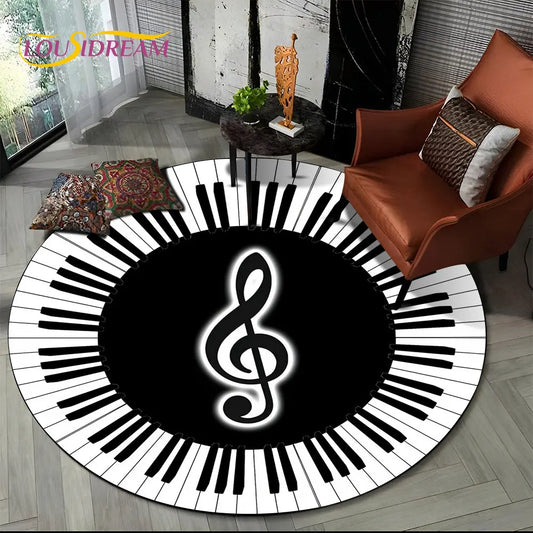 Piano Black White Key Music Symbol Area Rug,Round Carpet Rug for Living Room Bedroom Sofa Foot Pad Decor Non-slip Floor Mat Gift