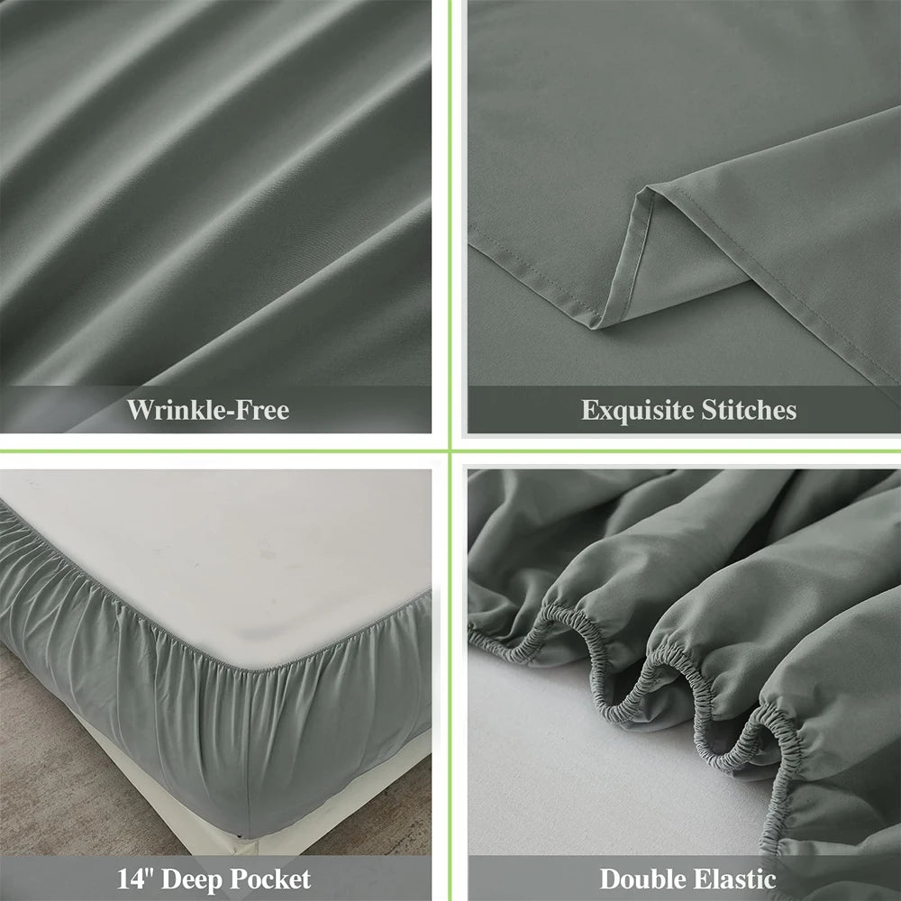 Four-Piece Solid Beding Set Luxury 100% Polyester Cooling Bed Sheets Set Soft Fitted sheet & Bed Sheet & Pillowcases