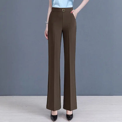 2023Women's Spring and Autumn New Fashion Elegant Solid Pocket Elastic Casual High Waist Loose Wide Leg Straight Flare Pants