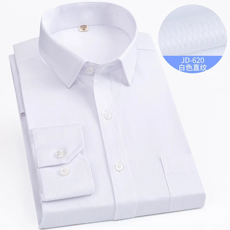 8XL Pure Color Office Formal Business  Social Work Classic Shirt Longsleeve Shirt for Men Casual Men's White Dress Shirt Black