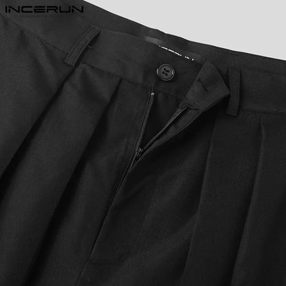 INCERUN 2024 Korean Style New Men's Trousers Pleated Layered Design Pantalons Casual Fashionable Loose Wide Leg Long Pants S-5XL