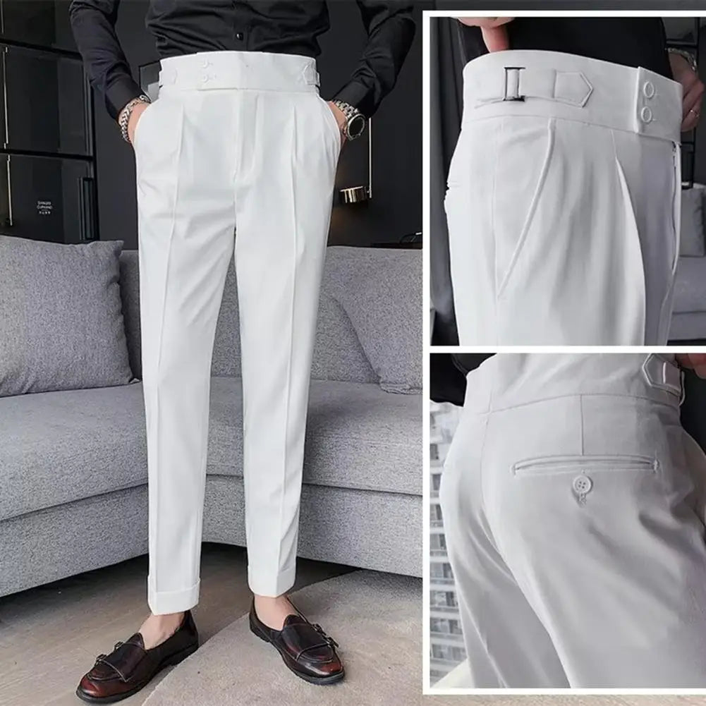 Men Pants Classic Men's Office Trousers Slim Fit High Waist Vintage Pockets Formal Business Style Pants for A Sophisticated Look