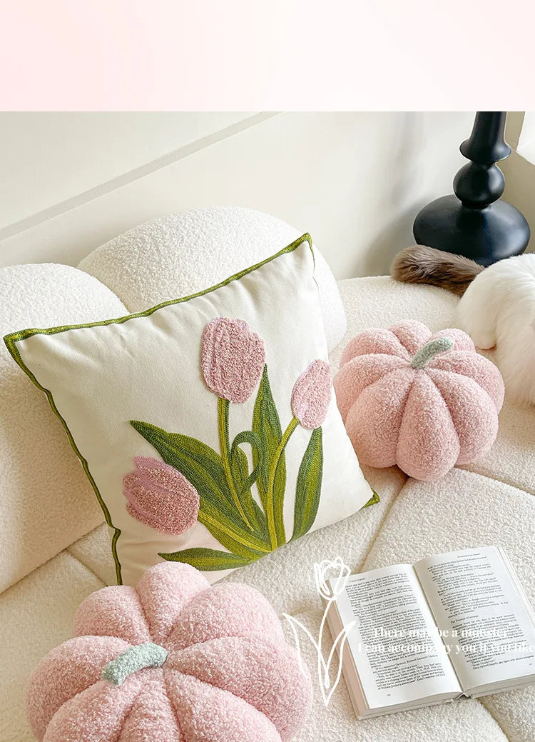 Ins Wind Tulip Pillow Living Room Sofa Pillow Bedhead Waist Pillow Pink Cute Pumpkin Home Cushion Atmosphere Decoration