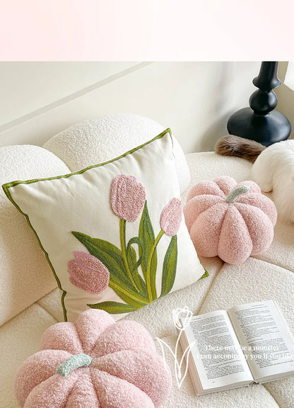 Ins Wind Tulip Pillow Living Room Sofa Pillow Bedhead Waist Pillow Pink Cute Pumpkin Home Cushion Atmosphere Decoration