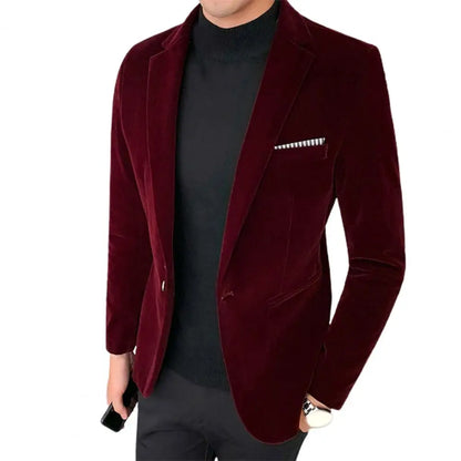 Velvet Men Blazer Lapel Turndown Collar One Button Slim Fit Men Suit Coat Elegant Velvet Lining Formal Suit Jacket Men Outwear