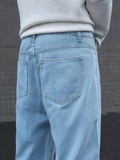 New Men's Cotton Baggy Y2K Jeans Fashion Male Clothes Elastic Waist Washed Wide Leg Pants Solid Straight Loose Denim Trousers