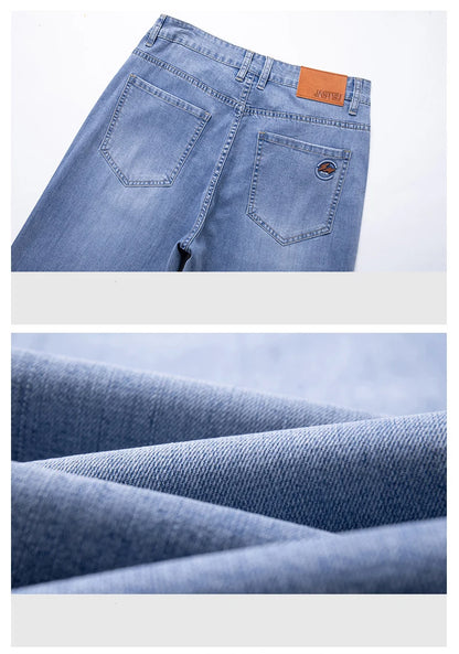 2024 spring and summer new styles Men's baggy jeans light blue Stylish thin lyocell stretch jeans