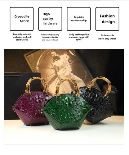 2024 New Fashionable Hard Shell Women's Bag Large Air Niche Design Shell Single Shoulder Slant Cross Crocodile Pattern Handbag