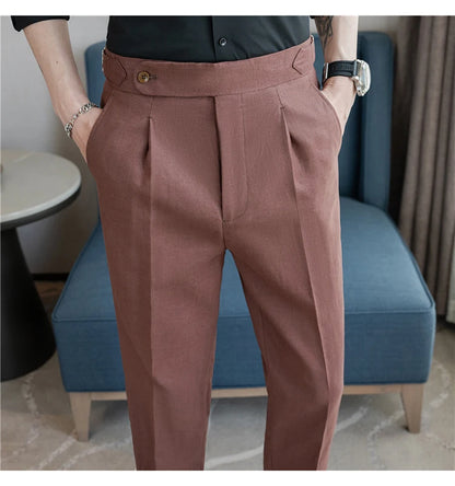 Men's Summer Pants Fashion Naples Cotton&Linen Breathable Dress Pants For Men All Match Casual Straight Men's Trousers Formal