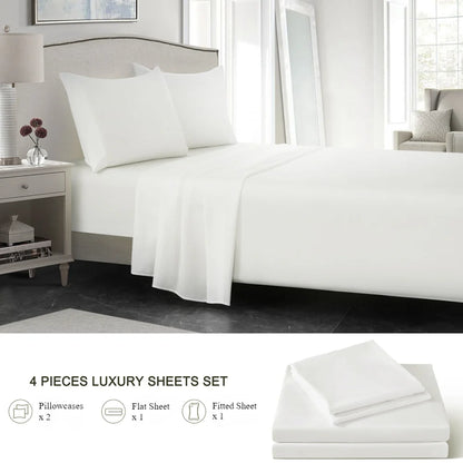 Four-Piece Solid Beding Set Luxury 100% Polyester Cooling Bed Sheets Set Soft Fitted sheet & Bed Sheet & Pillowcases