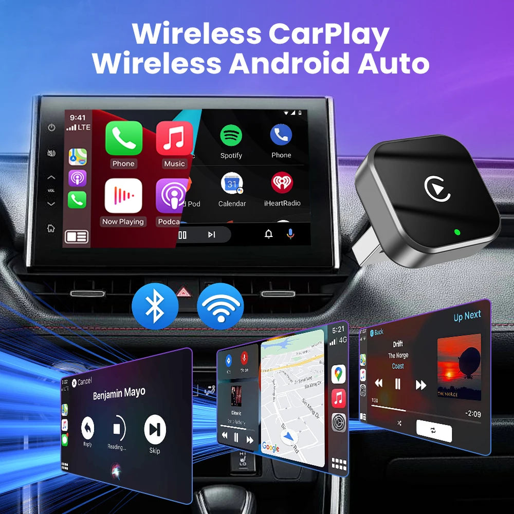 Dongle CarPlay sans fil 2 en 1 et adaptateur sans fil Android Auto, WiFi 5Ghz type-c/USB Plug Play, mise à jour OTA CarPlay sans fil, 2026