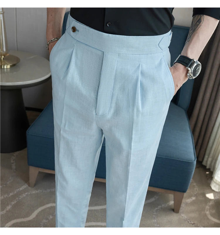 Men's Summer Pants Fashion Naples Cotton&Linen Breathable Dress Pants For Men All Match Casual Straight Men's Trousers Formal