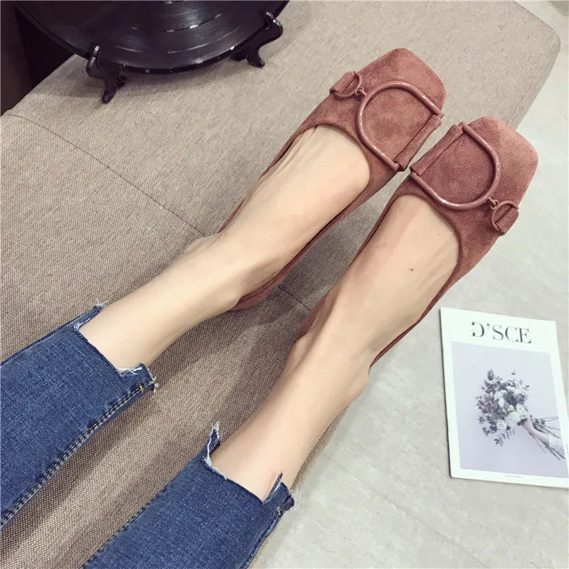 Flat Shoes for Women Spring 2023 New Suede Square Toe Shallow Cut Flat Bottomed Lefu Soft Bean Shoes Ladies big size 44 45 46