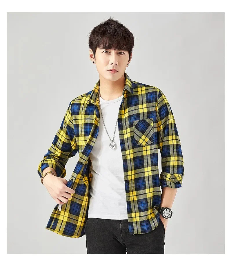 2025 New Men Flannel Plaid Shirt Soft Comfort Slim Fit Styles Brand For Man Cotton Spring Autumn Casual Long Sleeve Shirts