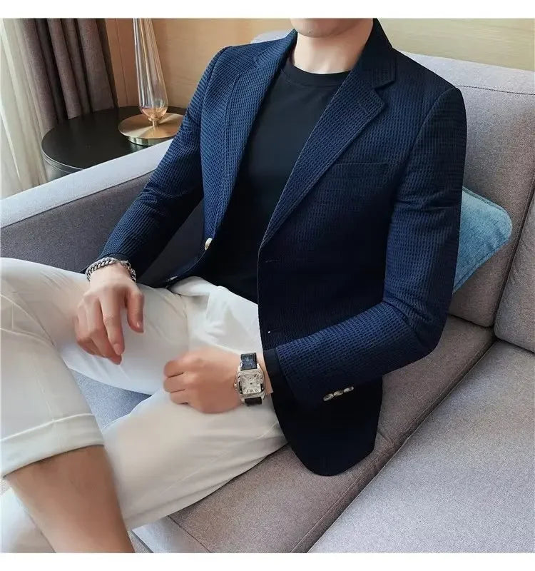 Men's Casual Suit Jacket High-end Solid Color Trendy Korean Style Business Attire Loose Fit Versatile For Autumn Winter