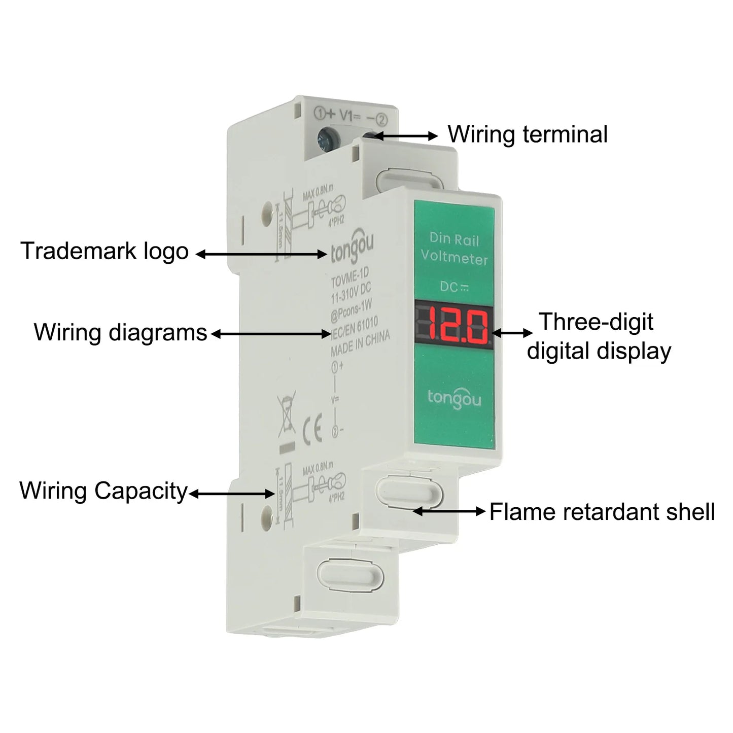 1-Way Voltage Meter DC Voltmeter 90x75x21mm 11V-310V DC For Din Rail Mount Voltage Meter LED Digital Display Detector Tools