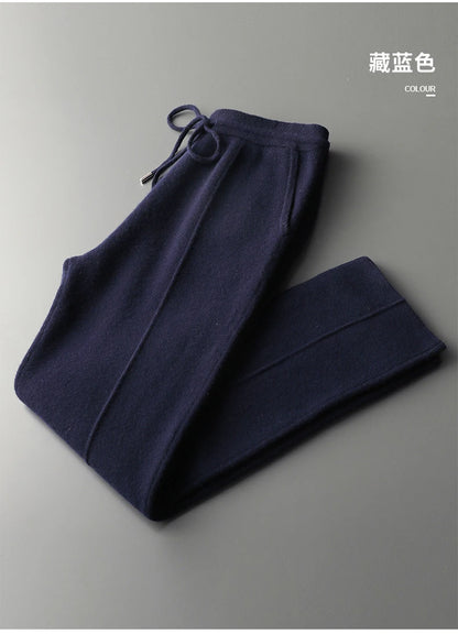 100% Pure Wool Men's Wool Pants 2023 Autumn Winter Thickened Knitted Long Pants Slim Fitting Solid Color Warm Flat Corner Pants