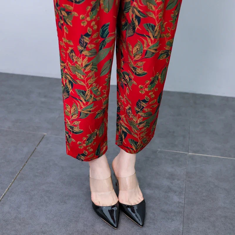 Women Pants High Waist Loose Print Summer Pants for Women Elastic Waist Vintage Clothing