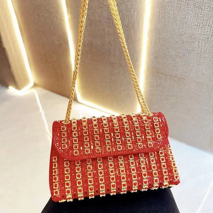 Women's Dinner Wedding Bag Studded Diamond Shoulder Crossbody Sequin Clutch Bag