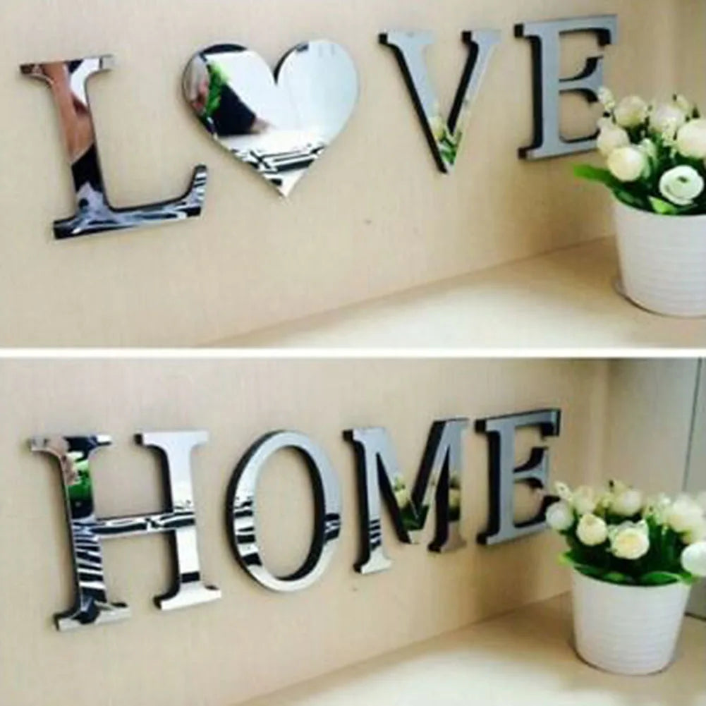 4pcs Letters Wall Stickers English Acrylic Mirrors Stickers Home Love Family Mosaic Tiles Wall Stickers For Wall Diy Home Decor