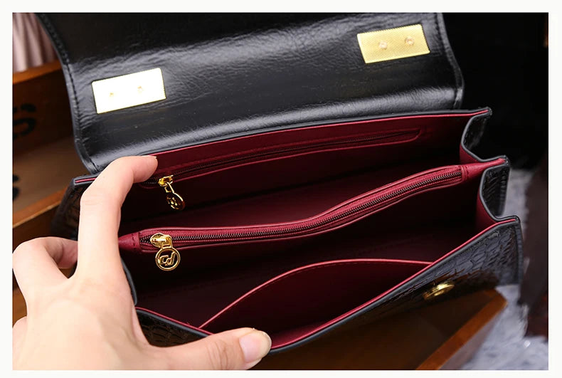 Fashion Brand Genuine Leather Women's Handbags 2024 New Crocodile Pattern Shoulder Crossbody Bag Lady Party Messenger Shell Bags