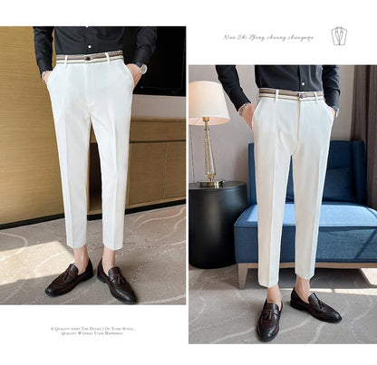 Fashion Waist Stripes Suit Pants 2022 Summer Black White Slim Fit Trousers Mens Brand Formal Business Wedding Casual Pant Hombre