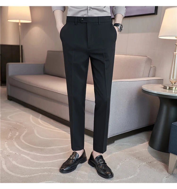 Men Suit Pants 2024 Spring Korean Style Business CasualStraight Dress Pants for Solid Slim Fit Men Formal Trousers Mens Clothing