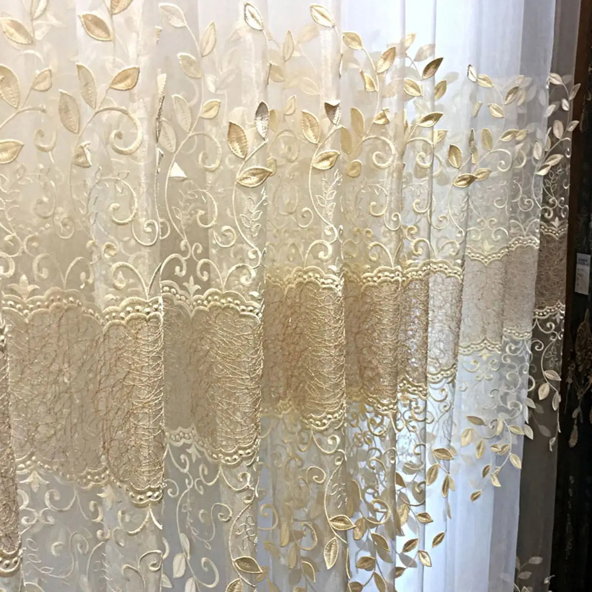 1pc Embossed Leaf High Precision Embroidered Gauze Curtains For Living Room Finished Window Curtains For Bedroom