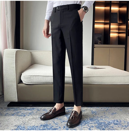 Green Elegant Elastic Mens Social Pants Skinny Cropped White Formal Stretch Pants Mens Trousers Office Slim Fit Party Club 2023