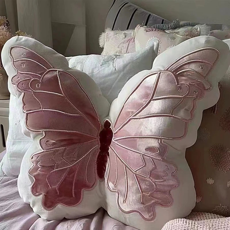 Butterfly Pillow Throwing Pad Short Plush Cushion Cute Girl Pink Toy for Bedroom Sofa Home Decoration Home Textile Cushion