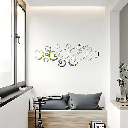 24PCS/LOT Geometric Hollow Circle DIY Mirror Wall Sticker 3D Living Room, Bedroom, Home Decoration