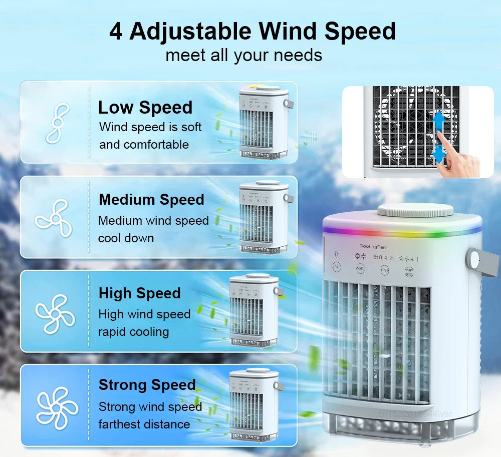 Portable Humidifier Fan Mini Air Cooling Fan USB Electric Conditioners Fan with LED Night Light for Home Air Cooling Humidifier