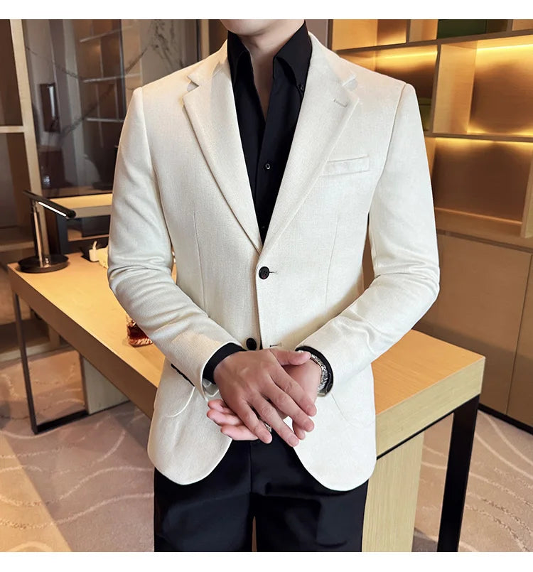 Suede Blazer Men's Fashionable Slim Fit Suit Jacket High-quality Single Breasted Business Dress Formal Jacket Blazer Hombre