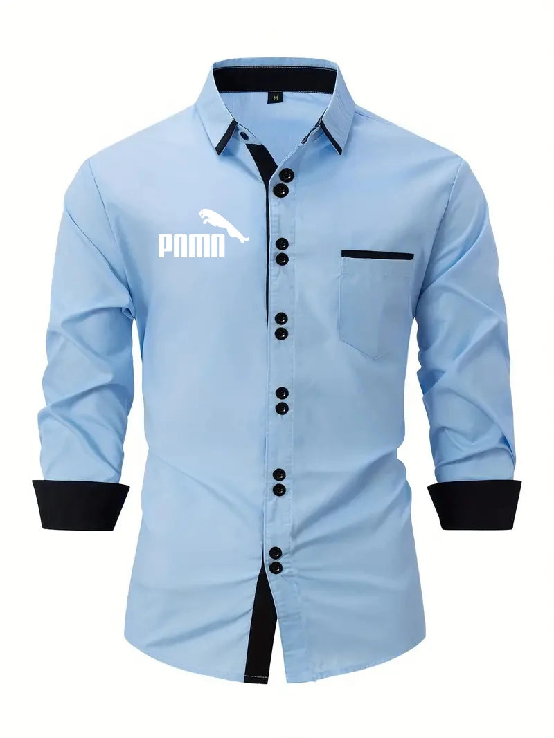 2024 autumn new brand men's long sleeve shirt Golf print business casual men's button-down polyester-cotton British button-down