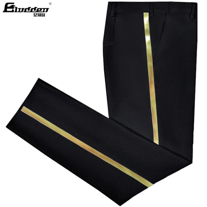 Men's black suit pants Gold leather trim Casual Male Formal Business Office Pants Elastic Straight Formal Trousers Plus big size