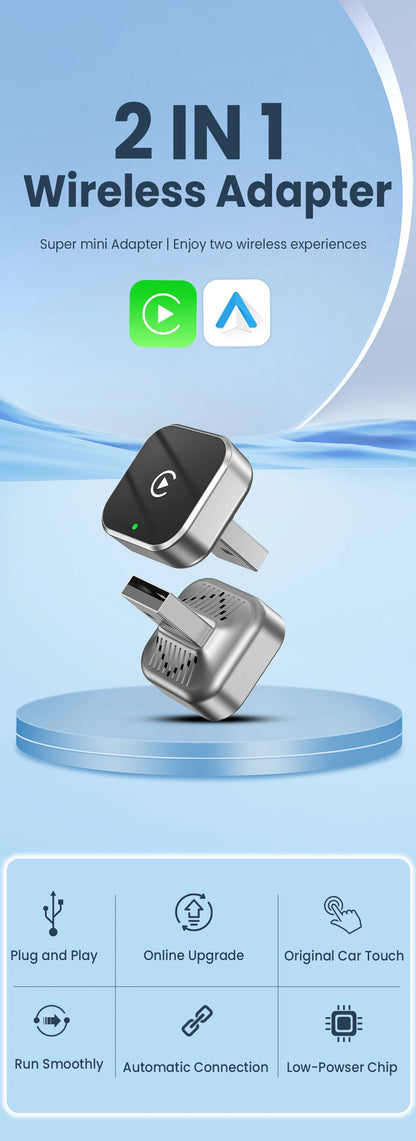 PLAYAIBOX sans fil 2 en 1 CarPlay Android Auto sans fil Supermini Box adaptateur Plug And Play Dongle Bluetooth WiFi connexion rapide
