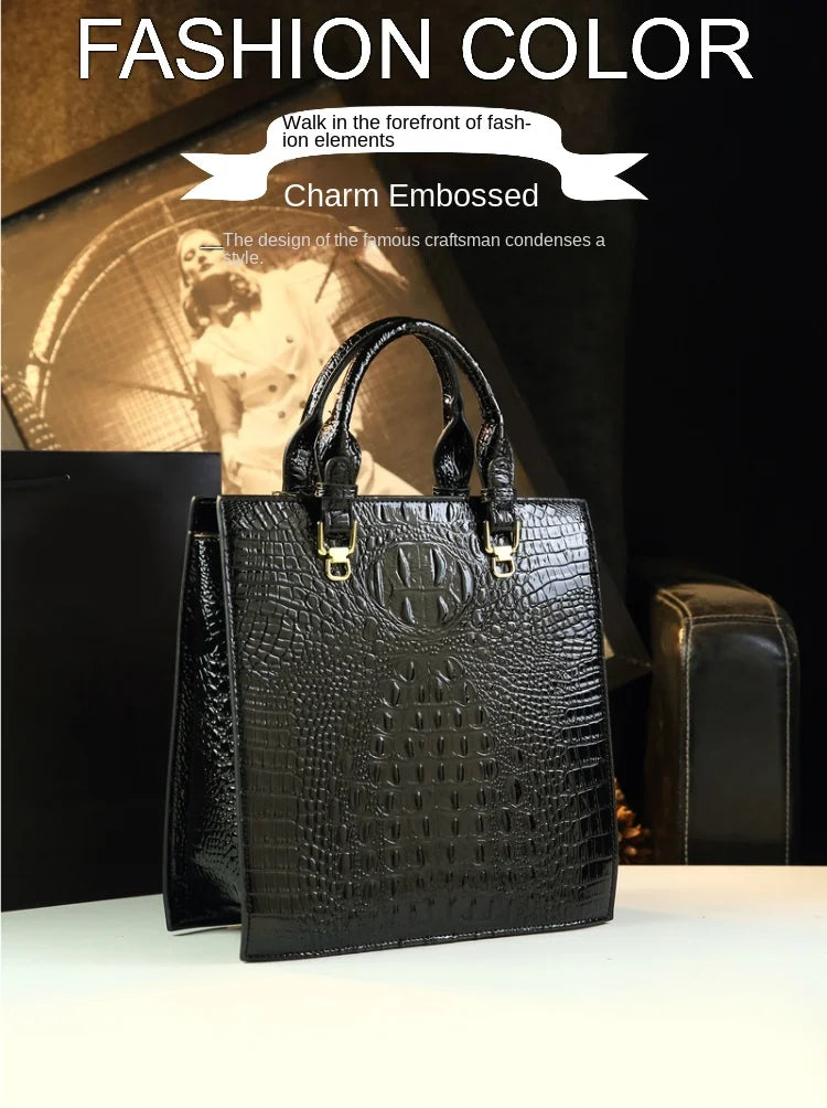 Luxury New Fashion Leather Women Handbags Crocodile Print Middle-aged Lady Mom Bag Leather Woman Bag Single Shoulder Tote Bags