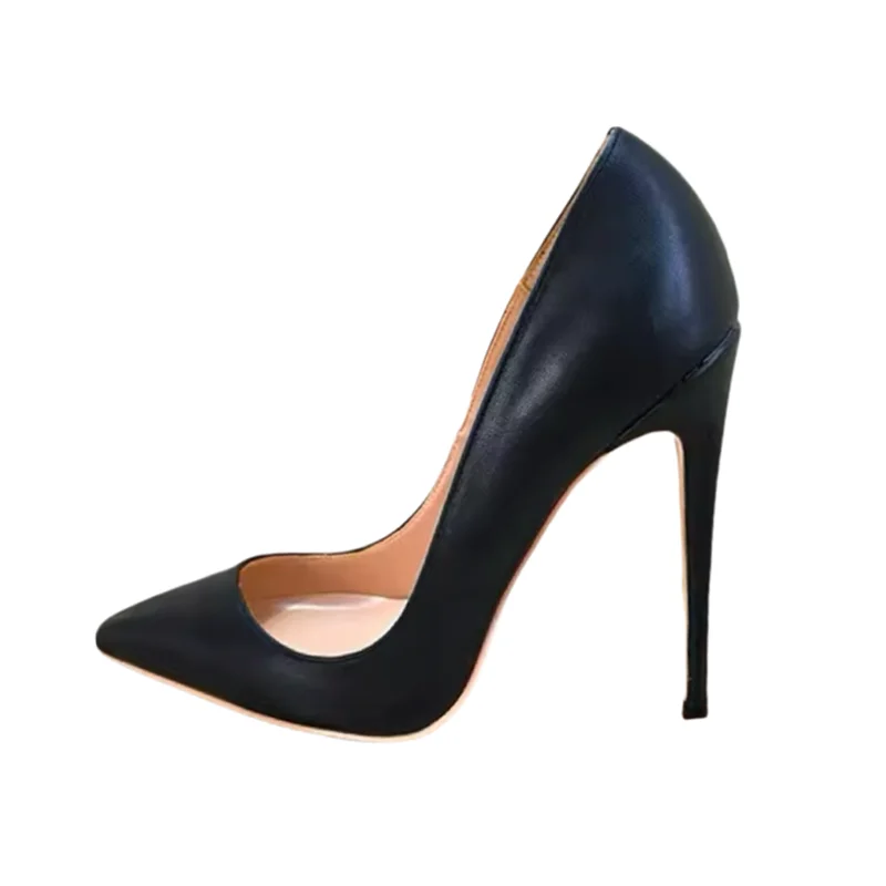 Matte Black Sexy 12cm Woman Super High Heels Pointed Toe Shallow Stilettos Pumps OL Work Ladies Slingback Dress Shoes