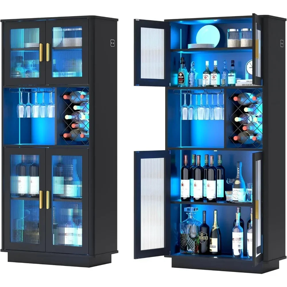 LED Wine Bar Cabinets with Removable Wine Rack, Bar Cabinets for Liquor with Light Motion Sensor, Kitchen Cabinet Storage