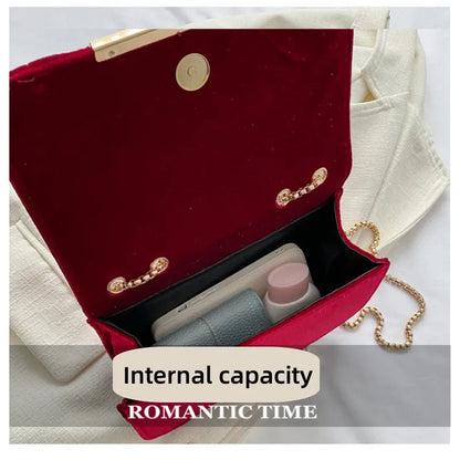 Luxury Red Velvet Crossbody Bags For Women Designer Small Shoulder Handbags Chain Messenger Bag Lady Mini Purses Hand Bag